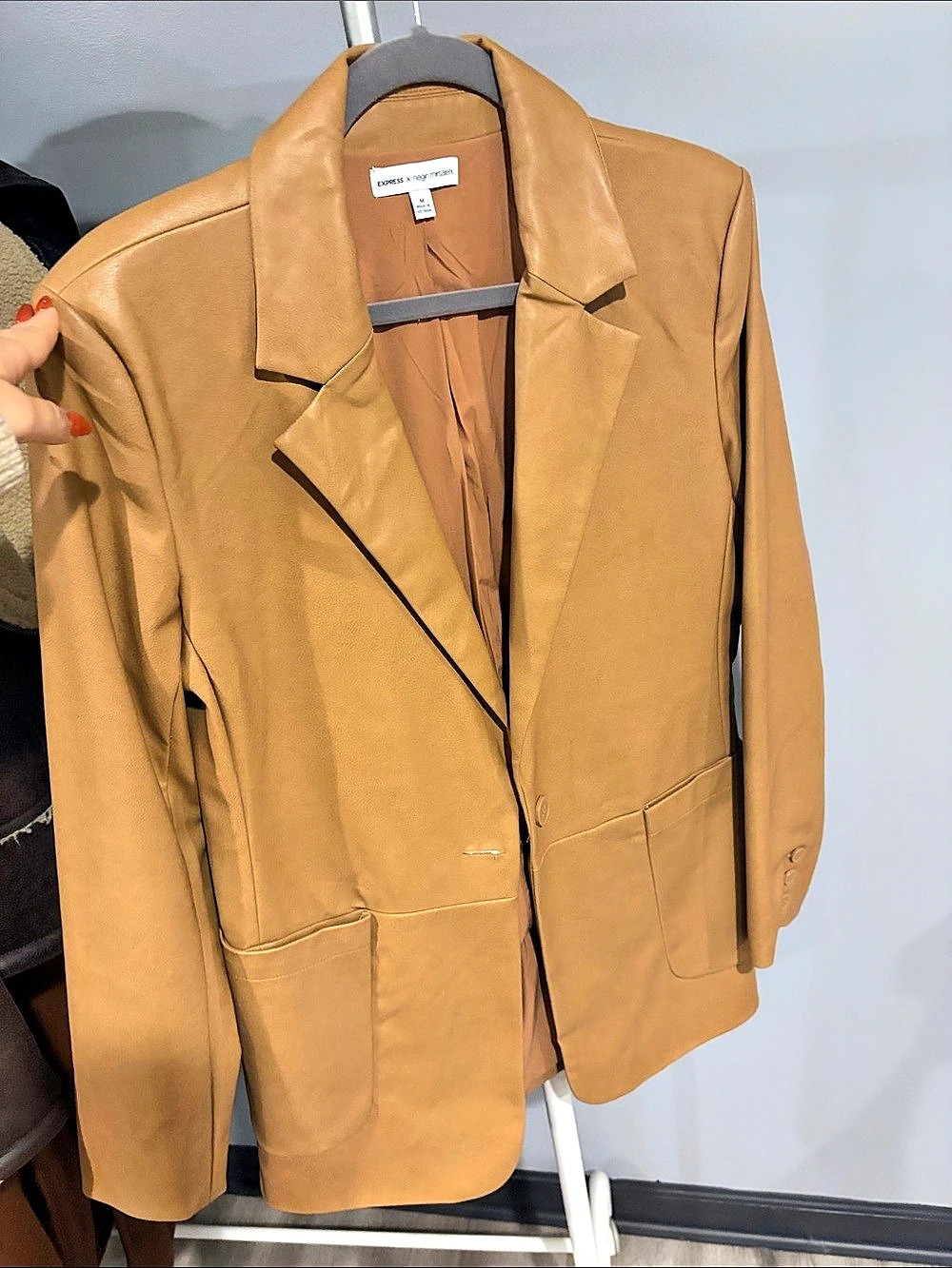 Express x Negin Mirsalehi Faux Leather Blazer Jacket Brown Size Medium